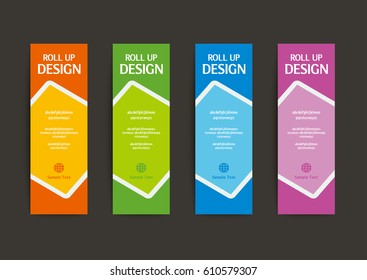 Roll up banner stand template. Abstract background design. Vector illustration