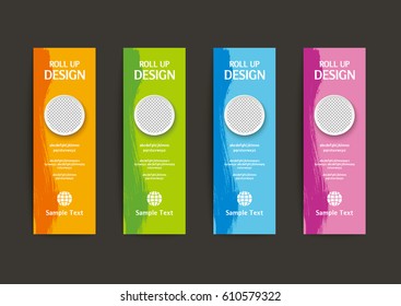 Roll up banner stand template. Abstract background design. Vector illustration