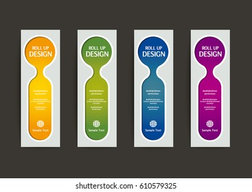 Roll up banner stand template. Abstract background design. Vector illustration