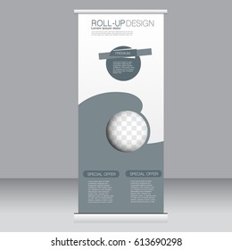 Roll up banner stand template. Abstract background for design,  business, education, advertisement. Vector  illustration.