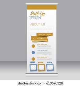 Roll up banner stand template. Abstract background for design,  business, education, advertisement. Vector  illustration.