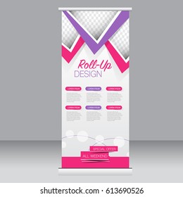 Roll up banner stand template. Abstract background for design,  business, education, advertisement. Vector  illustration.