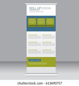Roll up banner stand template. Abstract background for design,  business, education, advertisement. Vector  illustration.