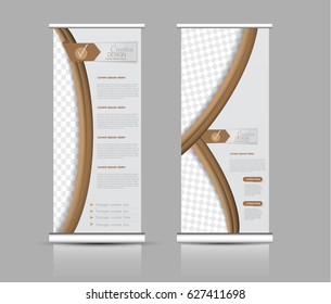 Roll up banner stand template. Abstract background for design,  business, education, advertisement.  Brown color. Vector  illustration