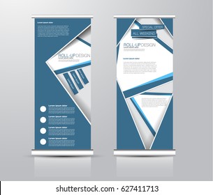 Roll up banner stand template. Abstract background for design,  business, education, advertisement.  Blue color. Vector  illustration