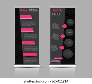 Roll up banner stand template. Abstract background for design,  business, education, advertisement.  Black and pink color. Vector  illustration