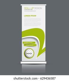 Roll up banner stand template. Abstract background for design,  business, education, advertisement. Green color. Vector  illustration.
