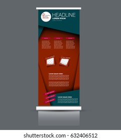 Roll up banner stand template. Abstract background for design,  business, education, advertisement. Red and green color. Vector  illustration