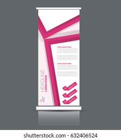Roll up banner stand template. Abstract background for design,  business, education, advertisement. Pink color. Vector  illustration