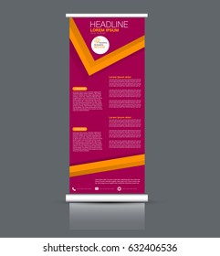 Roll up banner stand template. Abstract background for design,  business, education, advertisement. Pink and orange color. Vector  illustration