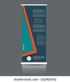 Roll up banner stand template. Abstract background for design,  business, education, advertisement. Red and green color. Vector  illustration