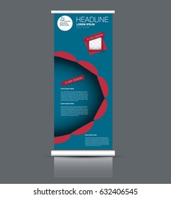 Roll up banner stand template. Abstract background for design,  business, education, advertisement. Blue and red color. Vector  illustration
