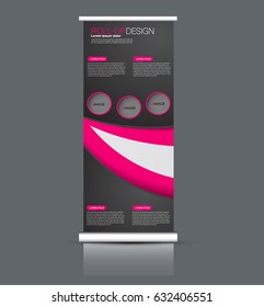 Roll up banner stand template. Abstract background for design,  business, education, advertisement. Pink and black color. Vector  illustration