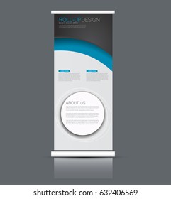 Roll up banner stand template. Abstract background for design,  business, education, advertisement. Blue and black color. Vector  illustration