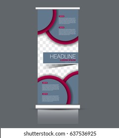 Roll up banner stand template. Abstract banner background for design,  business, education, advertisement. Pink and grey color. Vector  illustration