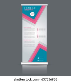 Roll up banner stand template. Abstract banner background for design,  business, education, advertisement. Pink and blue color. Vector  illustration