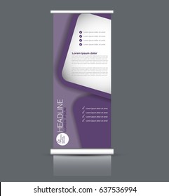 Roll up banner stand template. Abstract banner background for design,  business, education, advertisement. Purple color. Vector  illustration