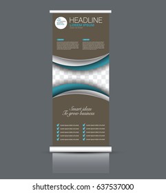 Roll up banner stand template. Abstract banner background for design,  business, education, advertisement. Brown and blue color. Vector  illustration