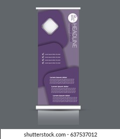 Roll up banner stand template. Abstract banner background for design,  business, education, advertisement. Purple color. Vector  illustration