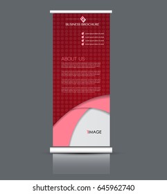 Roll up banner stand template. Abstract banner background for design,  business, education, advertisement. Red color. Vector  illustration