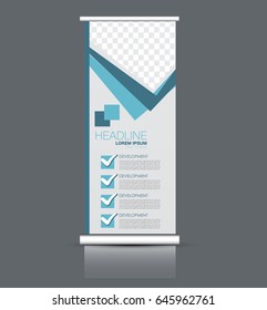 Roll up banner stand template. Abstract banner background for design,  business, education, advertisement. Blue color. Vector  illustration