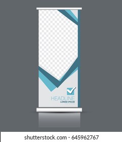 Roll up banner stand template. Abstract banner background for design,  business, education, advertisement. Blue color. Vector  illustration