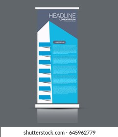 Roll up banner stand template. Abstract banner background for design,  business, education, advertisement. Blue color. Vector  illustration