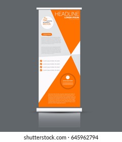 Roll up banner stand template. Abstract banner background for design,  business, education, advertisement. Orange color. Vector  illustration