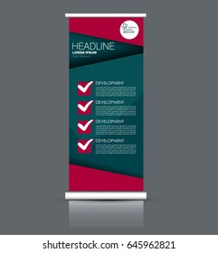 Roll up banner stand template. Abstract banner background for design,  business, education, advertisement. Red and green color. Vector  illustration