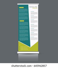 Roll up banner stand template. Abstract banner background for design,  business, education, advertisement. Green color. Vector  illustration