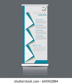 Roll up banner stand template. Abstract banner background for design,  business, education, advertisement. Blue color. Vector  illustration