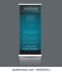 Roll up banner stand template. Abstract banner background for design,  business, education, advertisement. Blue color. Vector  illustration