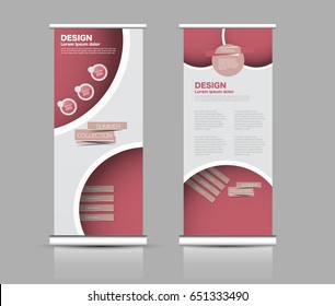 Roll up banner stand template. Abstract background for design,  business, education, advertisement.  Pink color. Vector  illustration.