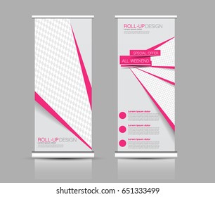 Roll up banner stand template. Abstract background for design,  business, education, advertisement.  Pink color. Vector  illustration.