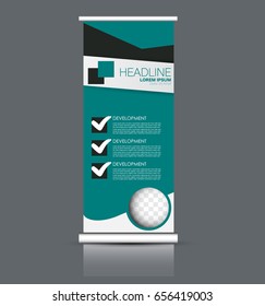 Roll up banner stand template. Abstract banner background for design,  business, education, advertisement. Green color. Vector  illustration.