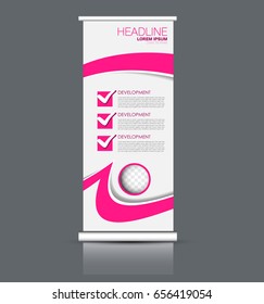 Roll up banner stand template. Abstract banner background for design,  business, education, advertisement. Pink color. Vector  illustration.