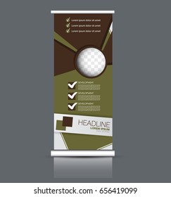 Roll up banner stand template. Abstract banner background for design,  business, education, advertisement. Brown and green color. Vector  illustration.