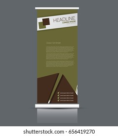 Roll up banner stand template. Abstract banner background for design,  business, education, advertisement. Brown and green color. Vector  illustration.