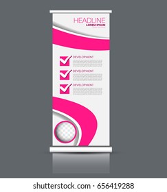 Roll up banner stand template. Abstract banner background for design,  business, education, advertisement. Pink color. Vector  illustration.