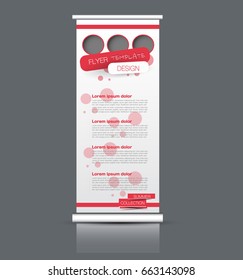 Roll up banner stand template. Abstract background for design,  business, education, advertisement. Vector  illustration. Red color.