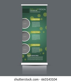 Roll up banner stand template. Abstract background for design,  business, education, advertisement. Vector  illustration. Green color.