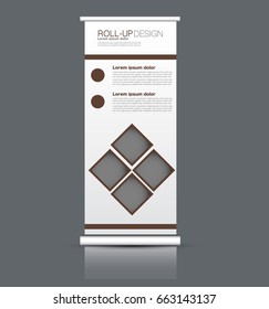 Roll up banner stand template. Abstract background for design,  business, education, advertisement. Vector  illustration. Brown color.