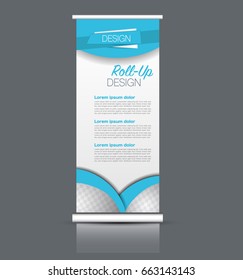 Roll up banner stand template. Abstract background for design,  business, education, advertisement. Vector  illustration. Blue color.