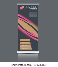 Roll up banner stand template. Abstract banner background for design,  business, education, advertisement. Pink and brown color. Vector  illustration.