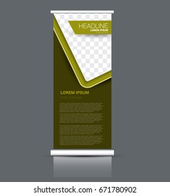 Roll up banner stand template. Abstract banner background for design,  business, education, advertisement. Green color. Vector  illustration.