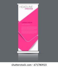 Roll up banner stand template. Abstract banner background for design,  business, education, advertisement. Pink color. Vector  illustration.