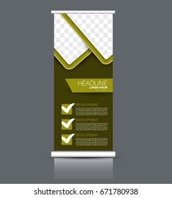 Roll up banner stand template. Abstract banner background for design,  business, education, advertisement. Green color. Vector  illustration.