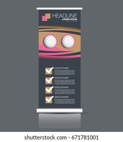 Roll up banner stand template. Abstract banner background for design,  business, education, advertisement. Pink and brown color. Vector  illustration.
