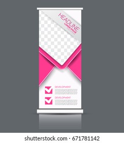 Roll up banner stand template. Abstract banner background for design,  business, education, advertisement. Pink color. Vector  illustration.
