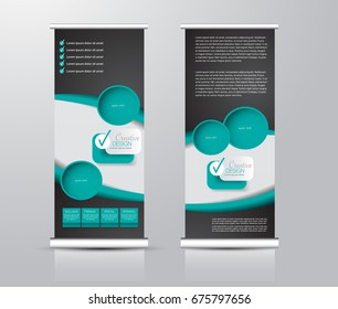 Roll up banner stand template. Abstract background for design,  business, education, advertisement.  Blue color. Vector  illustration